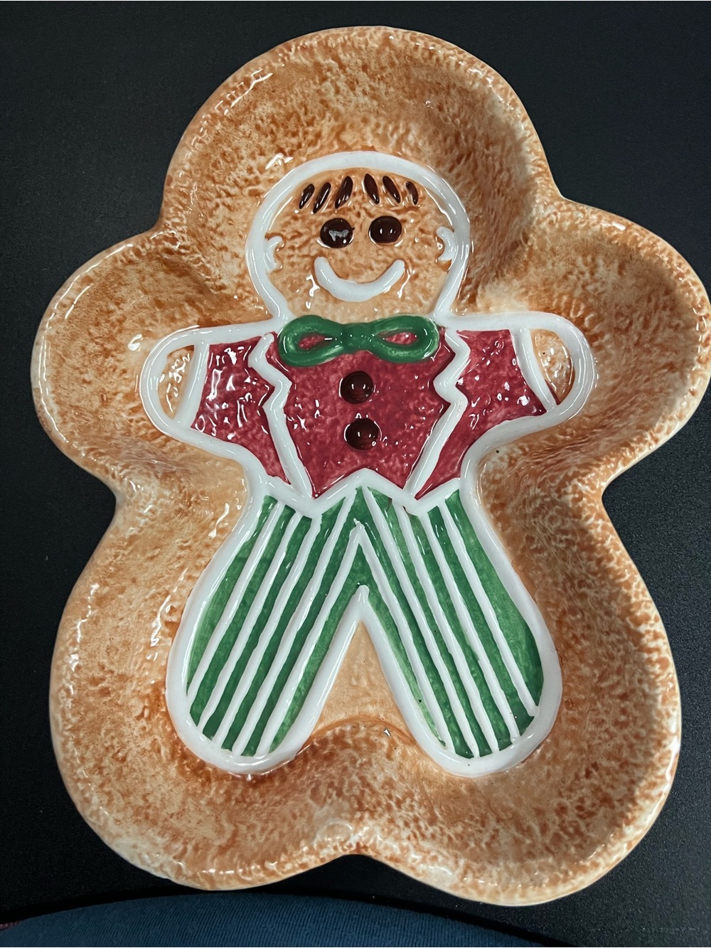 Gingerbread Ceramic Serving Platter in Brown, Red & Green